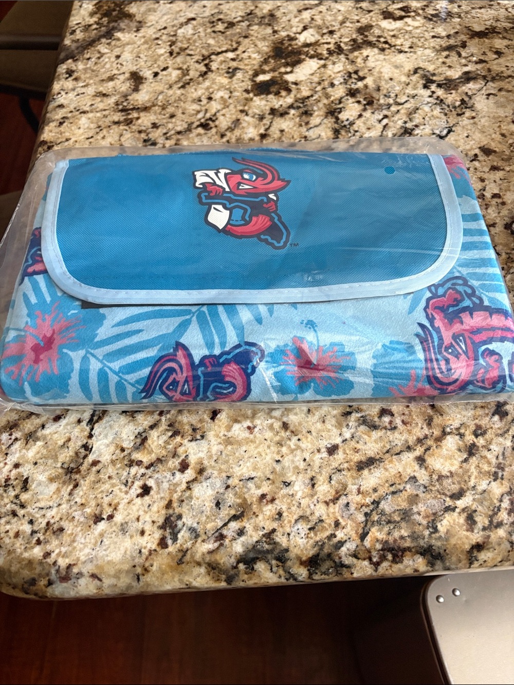 Blue Tropical Jumbo Shrimp Beach Blanket with Pink Accents